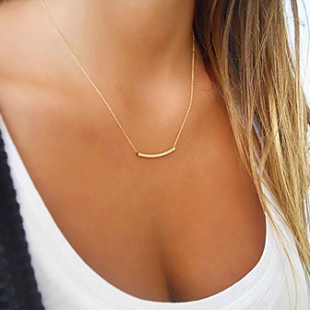 14k Yellow Gold Plated Curved Tube Necklace